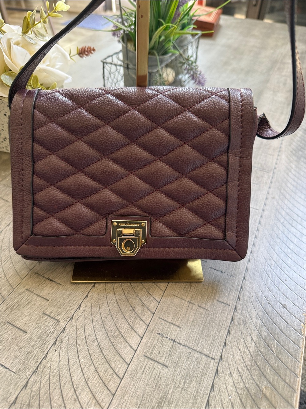 Rebecca Minkoff Quilted Leather Crossbody Bag in Deep Plum